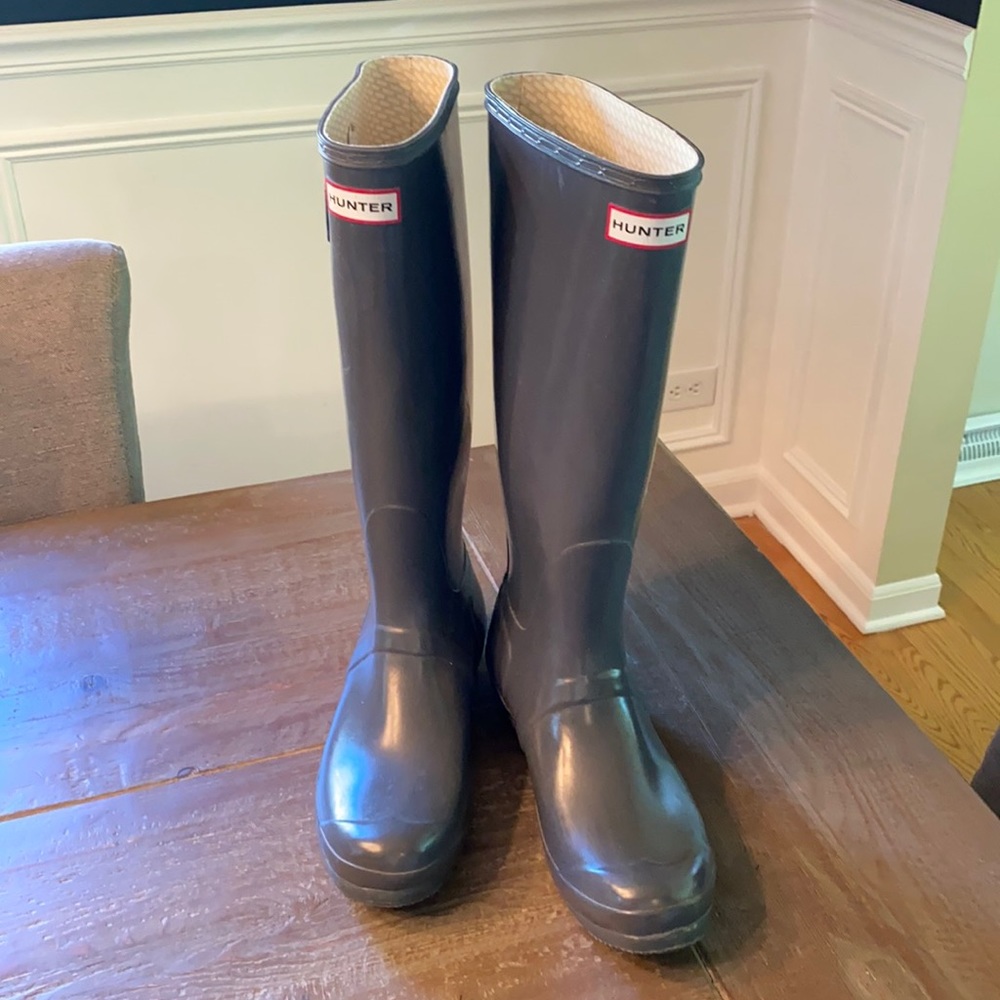 Tall Hunter Rain Boots, Grey